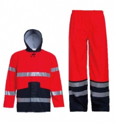 Hi-vis red PU/tricot rainset